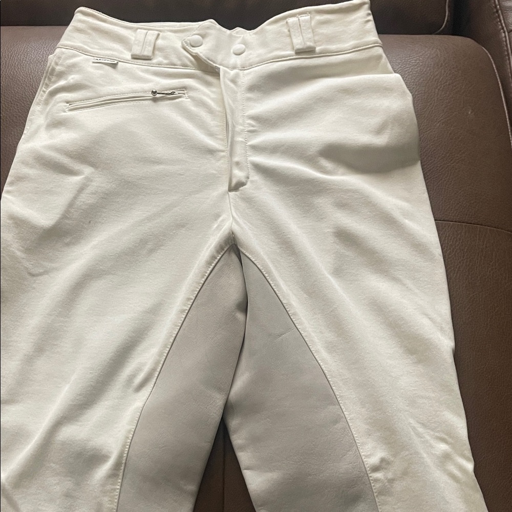 Women’s White Equestrian Breeches with Leather Seat